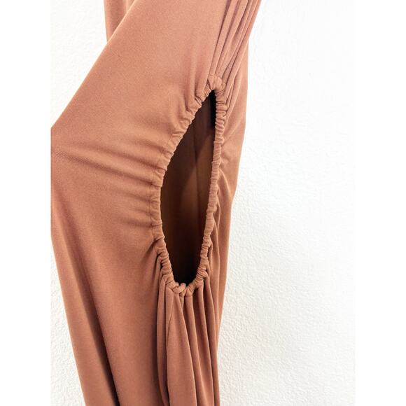 L Space Tiana Maxi Dress Size Large Coffee Tan Cut Out Side Stretch Quiet Luxury - Picture 10 of 13